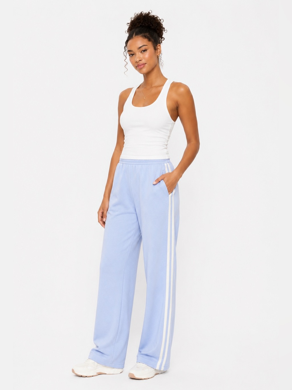 NWT Old Navy High-Waisted SoComfy Wide-Leg Sweatpants Light Blue & White Size SP